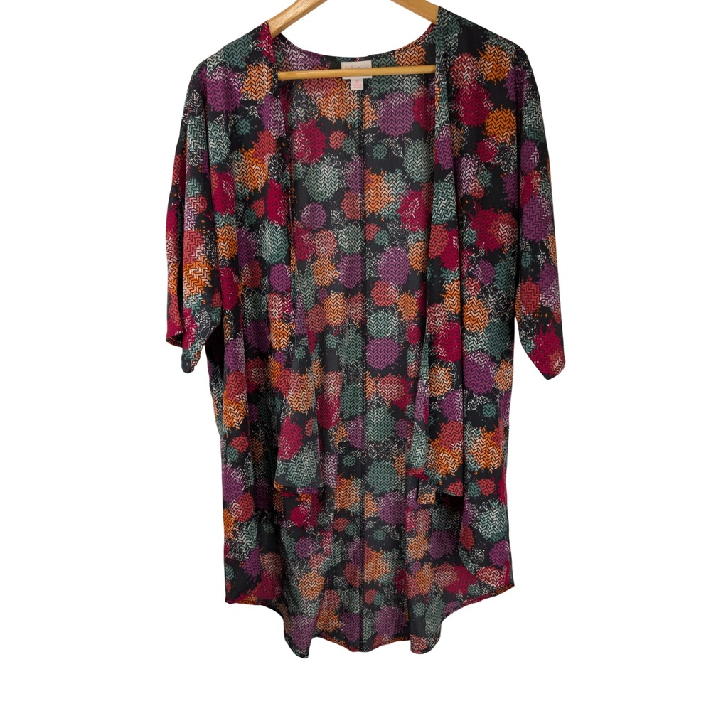 LuLaRoe Lindsay Kimono Cardigan Small Multicolor Chevron Geometric Open Front